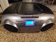 Insignia - AM/FM Radio Portable CD Boombox with Bluetooth - Silver/Black