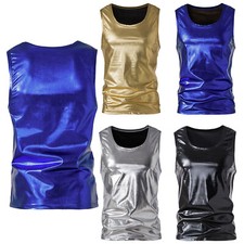 Mens Metallic Tank Top Sleeveless Vest Party Nightclub Dance Performance Costume