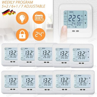 1-10X Touchscreen Thermostat Fußbodenheizung Raumthermostat Programmierbar DE