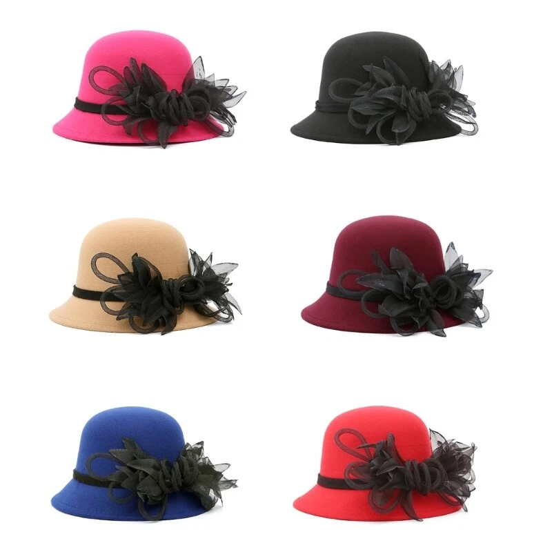 Lady Bowler Hat Cloche Hat with Tulle French Hat Handmade Top Hat