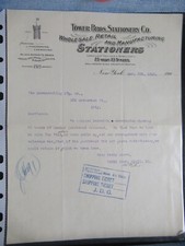 1908 Antik Unterzeichnet Dokumente, Tower Bros.Schreibwaren Co.23 West Strasse