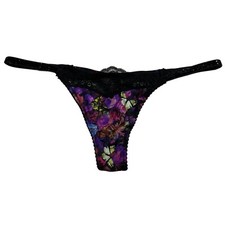 NWT VICTORIA'S SECRET Thong Pantie Sz XS-S-M-XL Purple Floral Silky Black Lace