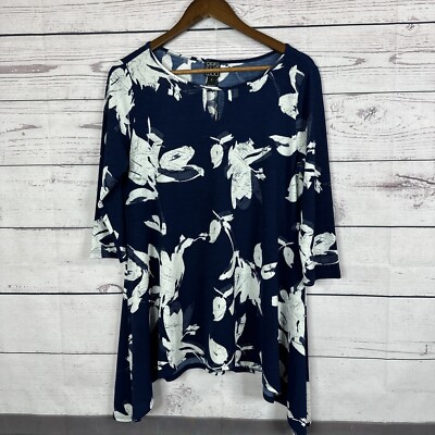 Clara Sun Woo Tunic Womens Small Blue Floral Tropical Vacation Beach Costal