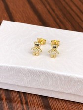 CZ Gold Teddy Bear Stud Earrings Sterling Silver 925 Dainty Tiny Studs 7.5mm