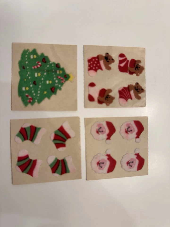 4 罕见复古 20 世纪 80 年代 Sandylion Fuzzy 2 英寸圣诞树贴纸圣诞老人和袜子 — 第 4/4 张图片