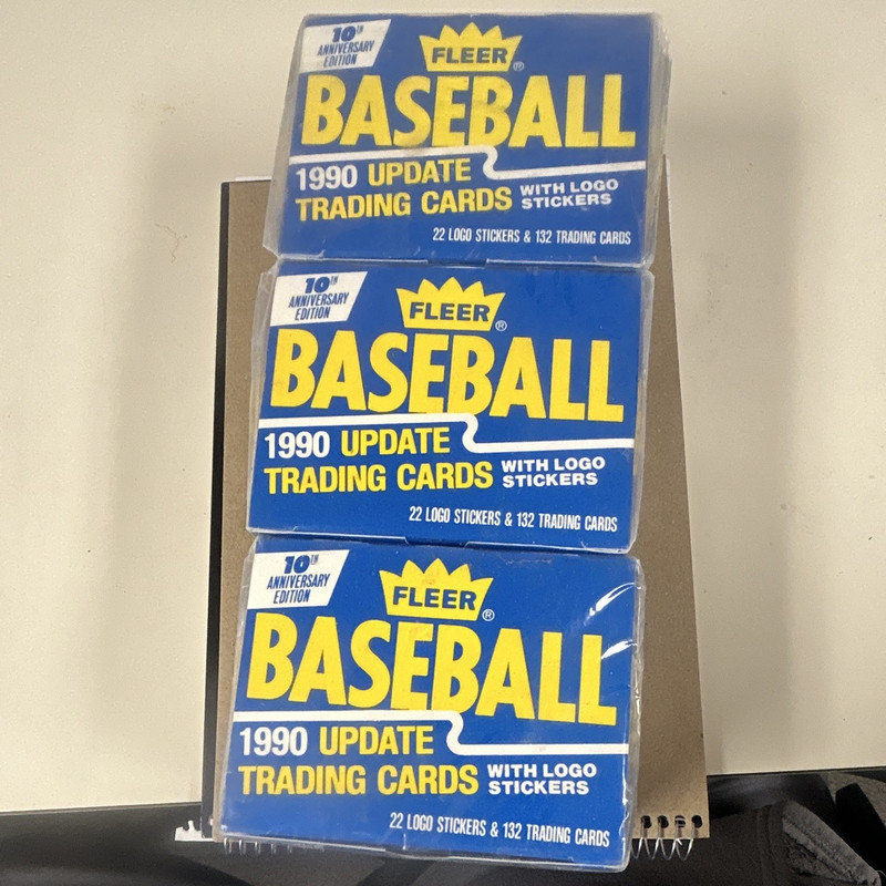 Fleer 1990 Update MLB Baseball Trading Card Box Lot (3) w/ Logo Stickers 132