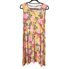Style & Co Womens Yellow Tropical Floral Sleeveless Midi Shift Dress Medium