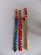 3 x Vintage Chopsticks In Silk Cases  9 1/4”