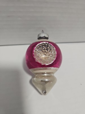 Vintage Christmas Tree Ornament Glass Teardrop Shiny Brite Double Indent Finial
