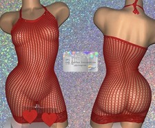 EXOTIC DANCER: RED DRESS WITH RHINESTONES NIPPLE COVERS INCLUDED 