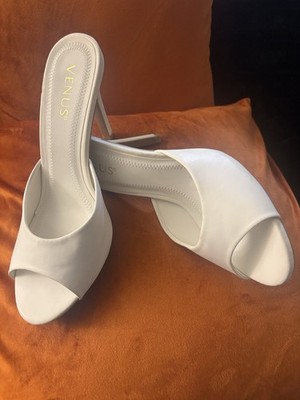 VENUS Women's White Synthetic Open Toe Stiletto Pump Slip On Heel Size 10