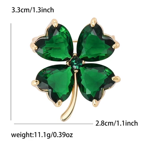 Shamrock Green Rhinestone 4 Leaf Clover Vintage Gold Pin Brooch Jewelry Gift - Picture 10 of 20