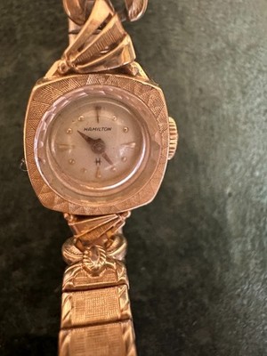 1950 LADIES WRISTWATCH BY HAMILTON L&W 14K GOLD SPIEDEL BAND RUNS PERFECT.