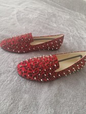 Women's Red Leopard Print Spike Studded Ballet Pumps Shoes Size 39EU 5½UK