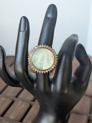 Kirk's Folly Aurora Borealis Crystal Moon Face Celestial Ring Sz 7 Whimsical 