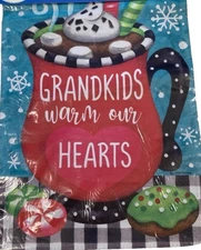 Hot Chocolate Mug Garden Flag Holiday Party Banner Grandkids Winter Decor Whimsy