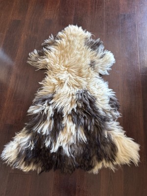 4x3  Rug Long Hair Large Goatskin Fur Brown Tan Natural Leather Hide Goat Skin
