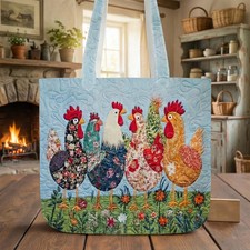 Personalized Chicken Quilted Tote Bag, Shoulder Bag For Women