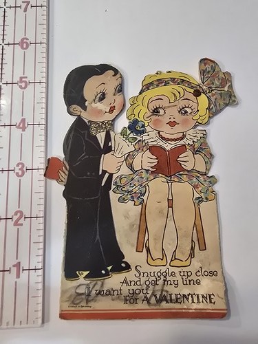 Vintage Die Cut Valentine Card, Boy & Girl, Printed in Germany Romantic Ephemera