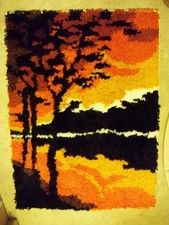 Vintage Preowned Latch Hook Trees  Sunset Reflection 20x27 Western Wall Hanging