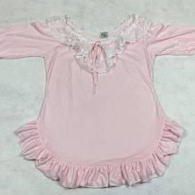 VTG Knit Flicks Lingerie Nightie Large Pink Lace Trim USA 80&rsquo;s Cottage Core
