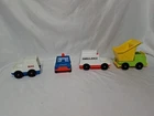 Vintage Fisher Price Little People Blue Police car, Dump Truck, Ambulance & Mail