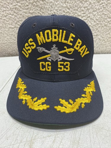 USS Mobile Bay CG-53 Blue Cap Hat Military US Navy Embroidered Snapbck Med-Large