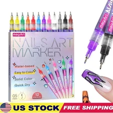 Nail Art Pens, 12 Colors Fine Tip Marker for Drawing & Dotting Design- Quick Dry