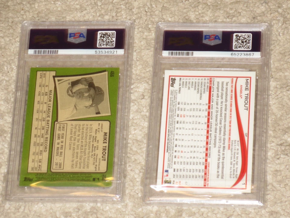 Mike Trout 2014 2020 Topps Chrome Topps Heritage MVP #1 #466 PSA 8 9 LOT - Image 2 of 2