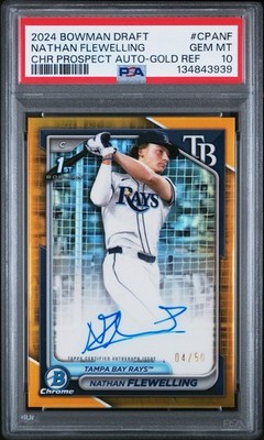 Nathan Flewelling 2024 Bowman Chrome TRUE Gold Refractor Auto /50 PSA 10