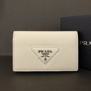 EGA mai usato PRADA triangolo logo Vitello custodia in pelle bianco/6CE1944