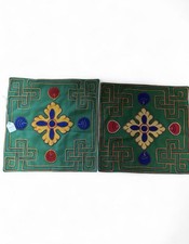 Tony Duquette Estate Green Appliqu&eacute; Tibetan-Style Cushion Covers (Pair)