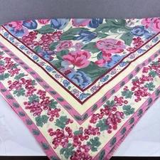 Provincial Style Cotton Tablecloth Floral Pinks Blues 54 x 58" Primitive Artisan
