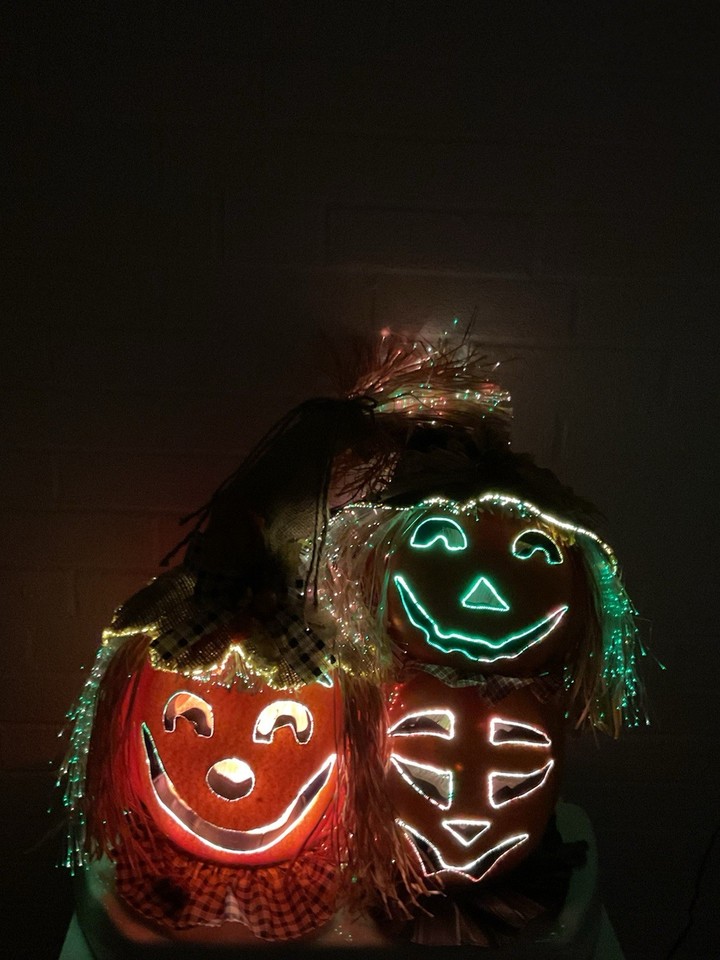 Changing Color Pumpkin Halloween Fiber Optic Light Up Pumpkin Scarecrows Changing Colors ...