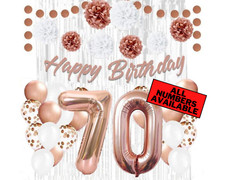 Rose Gold 70th Birthday Decorations for Women - 40" Number Balloons More