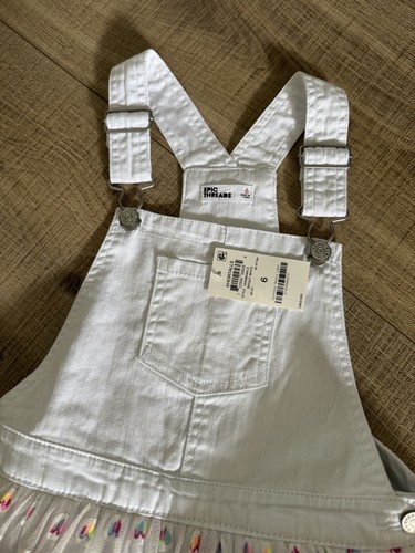 Epic Threads Macys Girls White Tulle Overall Denim Dress Cowgirl Floral 6 New! - Picture 2 of 3