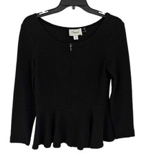 Ganni Black Cotton Blend Peplum Zip Blazer Jacket Sz S