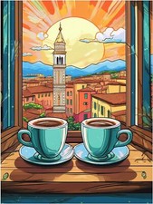 Tile Mural Italy Two Coffee Cups Street Scene Kitchen Backsplash Marble Ceramic