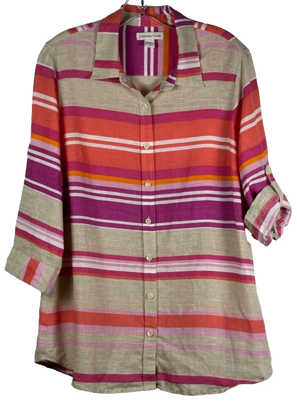 Coldwater Creek 亚麻休闲条纹上衣女