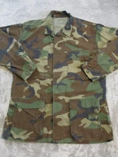 Vintage Woodland Camo Canvas Jacket Coat Mens Medium Green Parka Military 2733