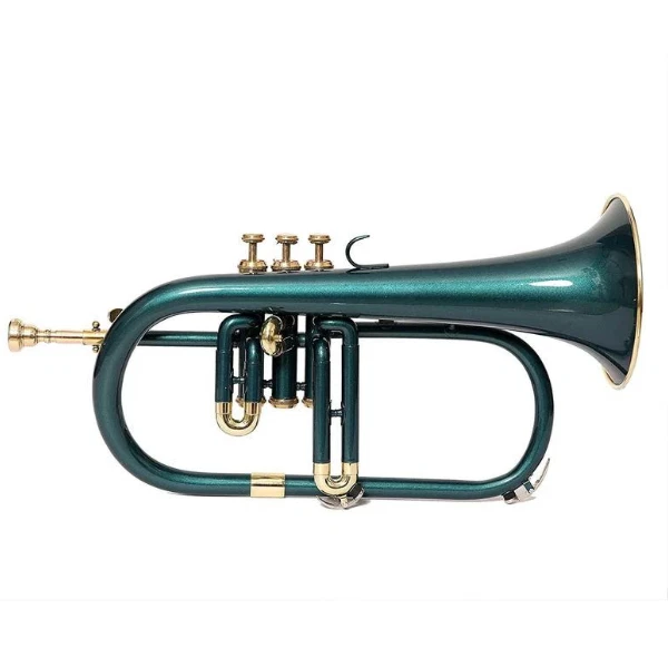 Flugelhorn Bb 3 Valve Green +Brass Finish By Zaima With Hard Case & Mouthpiece - Image 3 of 4