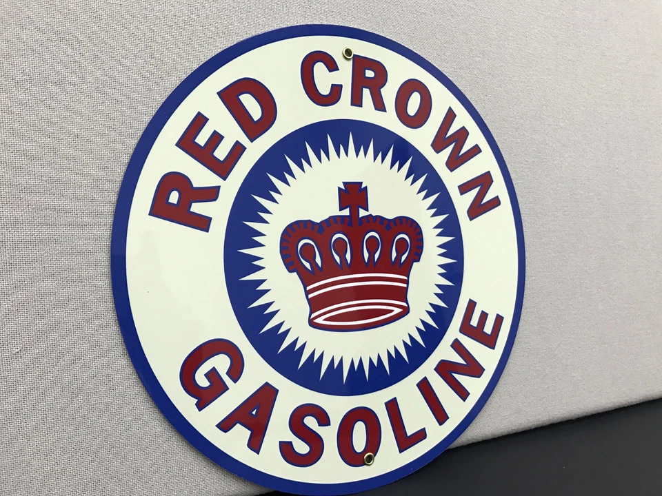 Red Crown Gasolina Publicidad Cartel Redondo Garaje Hombre Cueva Petróleo Gas Foto 2 de 2