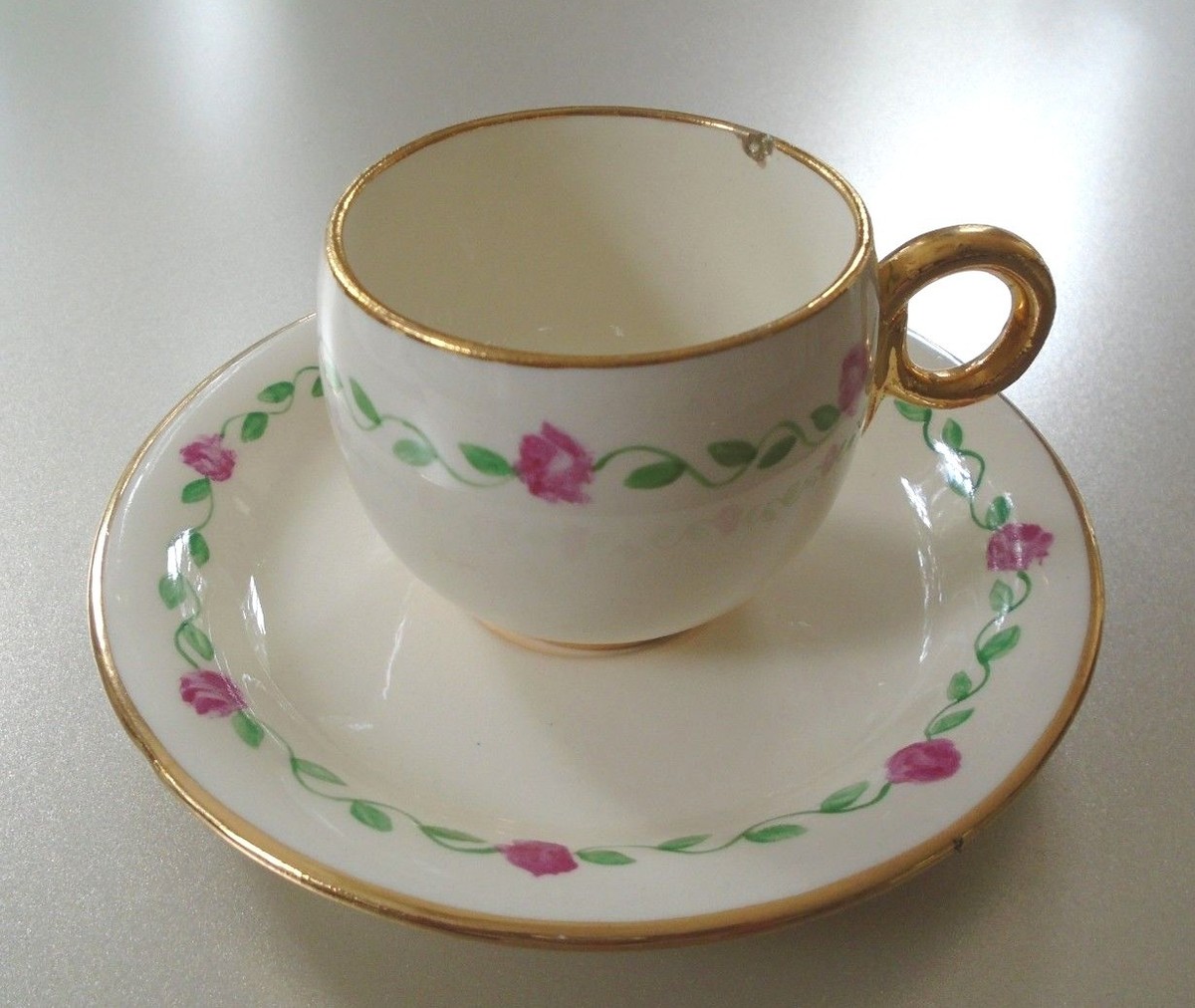 Vintage LeNoir Homer Laughlin Hand Painted Pink Roses Gold Trim