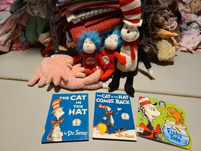 Dr. Seuss ''Cat in the Hat'' 3 Books + Plush Cat Fish Thing 1 & 2