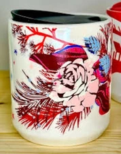 Starbucks Coffee  Mug Tumbler w/ Lid Pine & Roses Ceramic w Double Walls