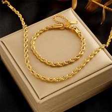 Women Jewelry Set 18K Gold Plated Stainless Steel Twist Bracelet Chain Necklace