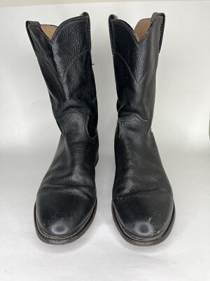 Justin black leather cowboy boots pointed toe J40594 Men Sz 8.5D Made In USA