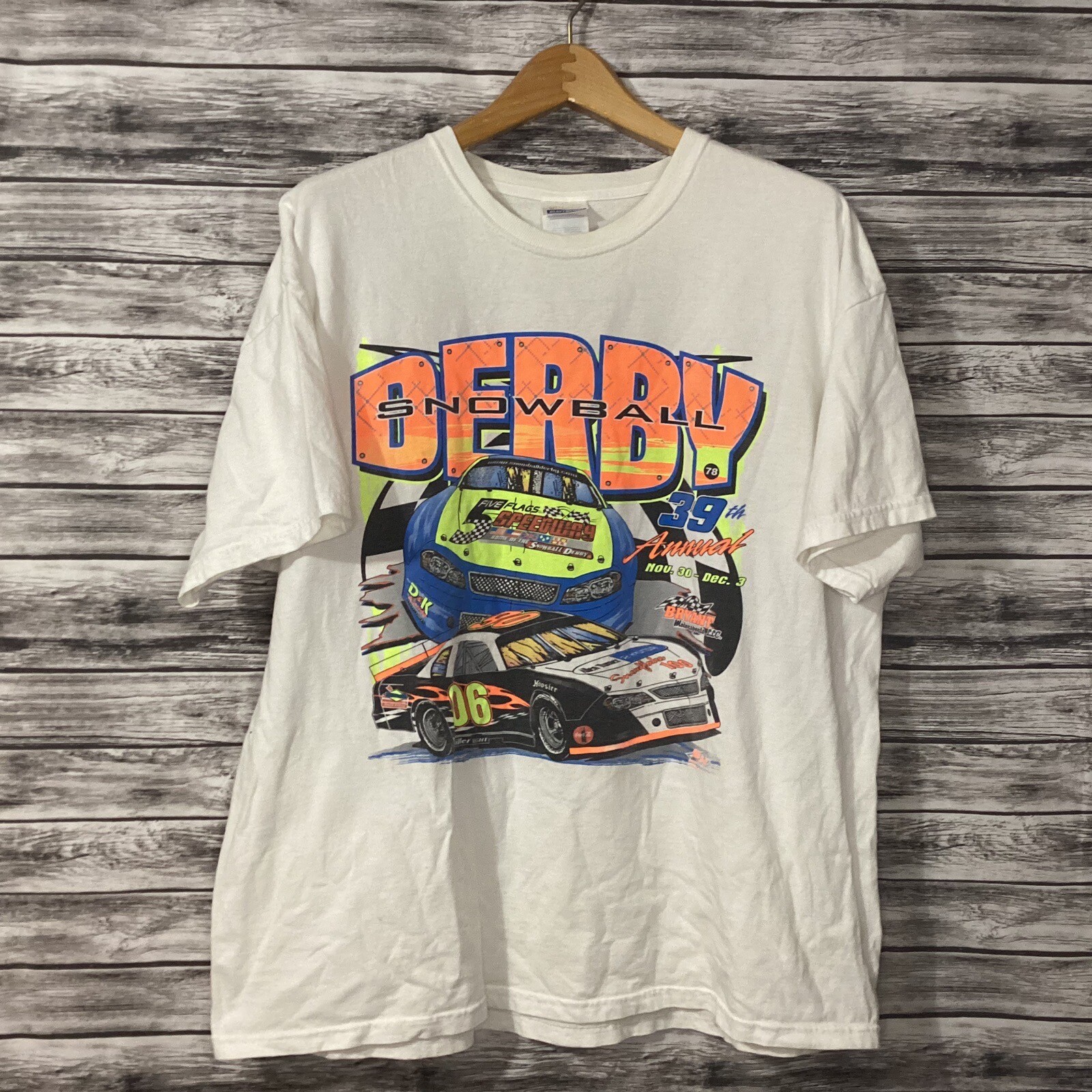 2006 Snowball Derby Racing Shirt Mens 2XL White 5 Flags Speedway Y2K Graphic Tee
