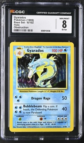 CGC 8 Obstruction Error Gyarados 1999 Base Set 6/102 Holo Pokemon Card