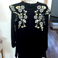 ASOS DESIGN mini swing dress with shoulder ruffle and daisy embroidery black 8